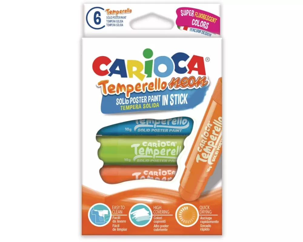 Carioca Posterfarbe Temperello Neon 6 Stück, Mehrfarbig