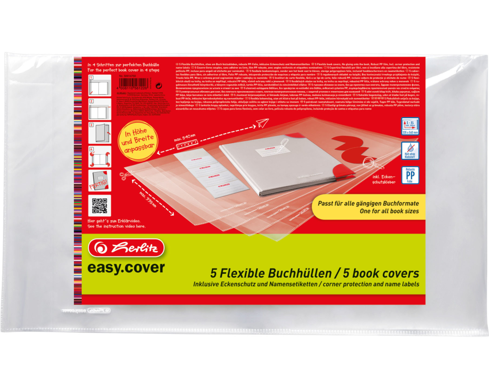 HERLITZ Buchhülle easy cover 50014750 5 Stück in Polybeutel Flexibel