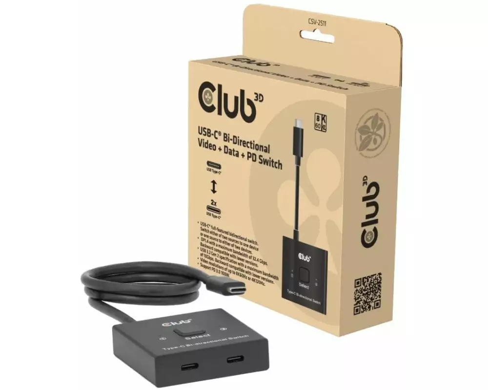 Club 3D 2-Port Signalsplitter CSV-2511 USB-C Switch