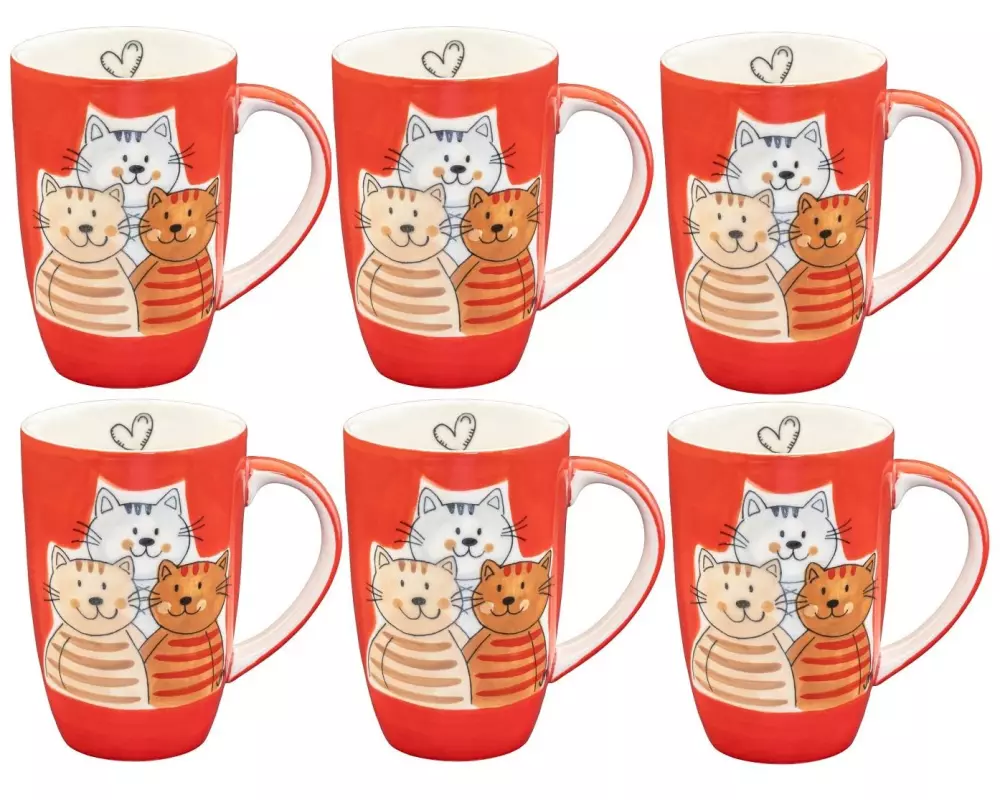 Mila Kaffeebecher Cuddly Cats 230 ml, 6 Stück, Rot