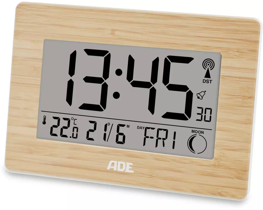ADE Digitale DCF-Funkuhr mit XXL-Ziffern Bambus-Weiss