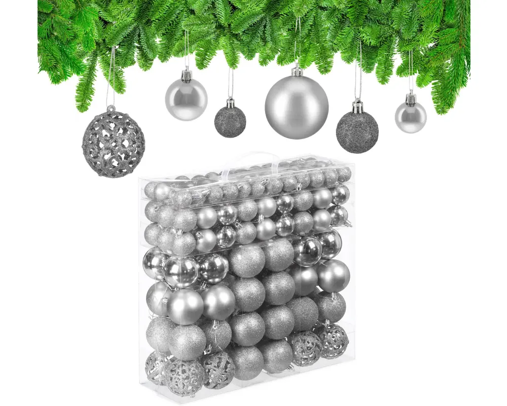 relaxdays Weihnachtskugeln im 150er-Set Silber Silber