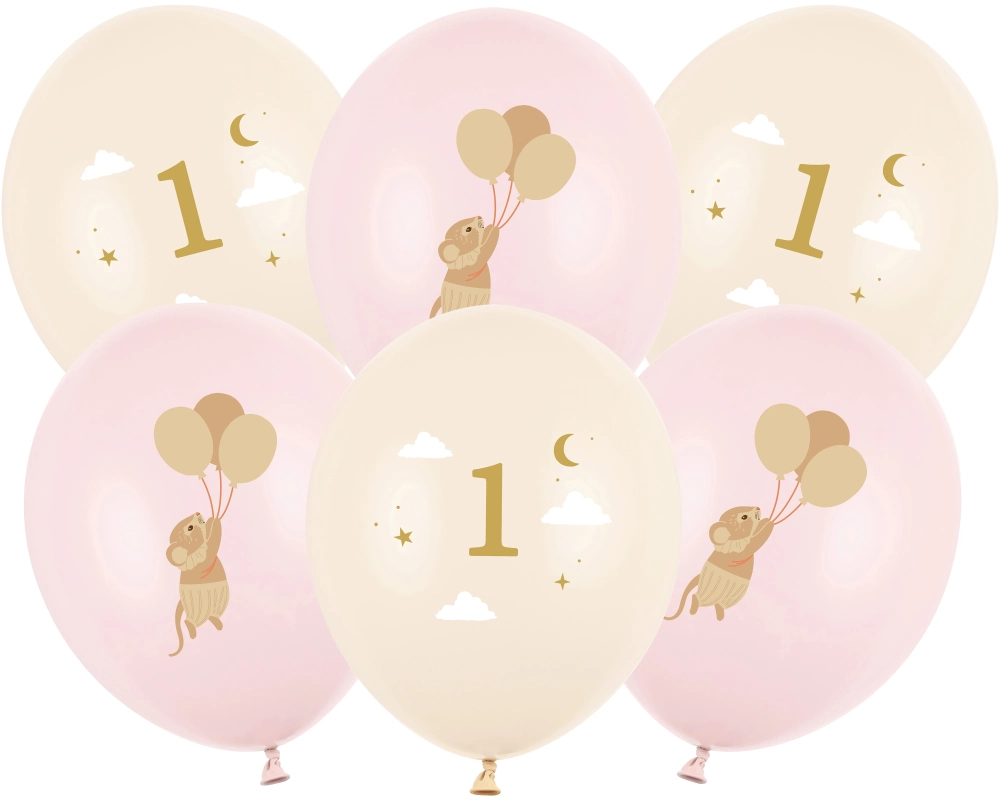 PARTYDECO Ballons 30cm SB14P-363-08 Mäuse mit Zahl, rosa 6 Stück