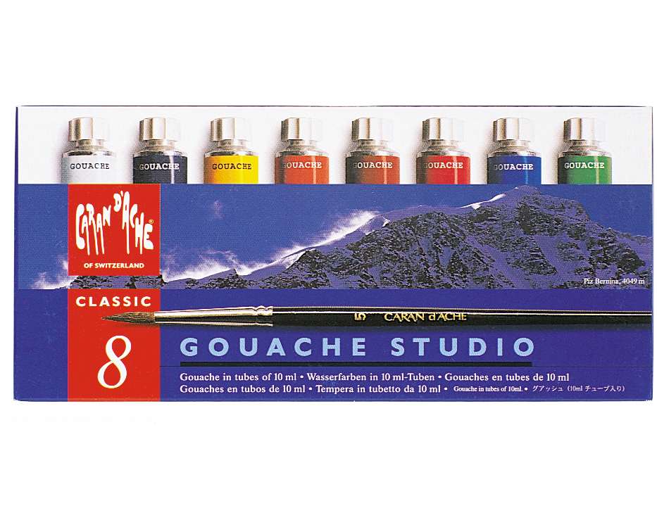 CARAN D'ACHE Deckfarbe Gouache 2001.408 8 Farben Pinsel