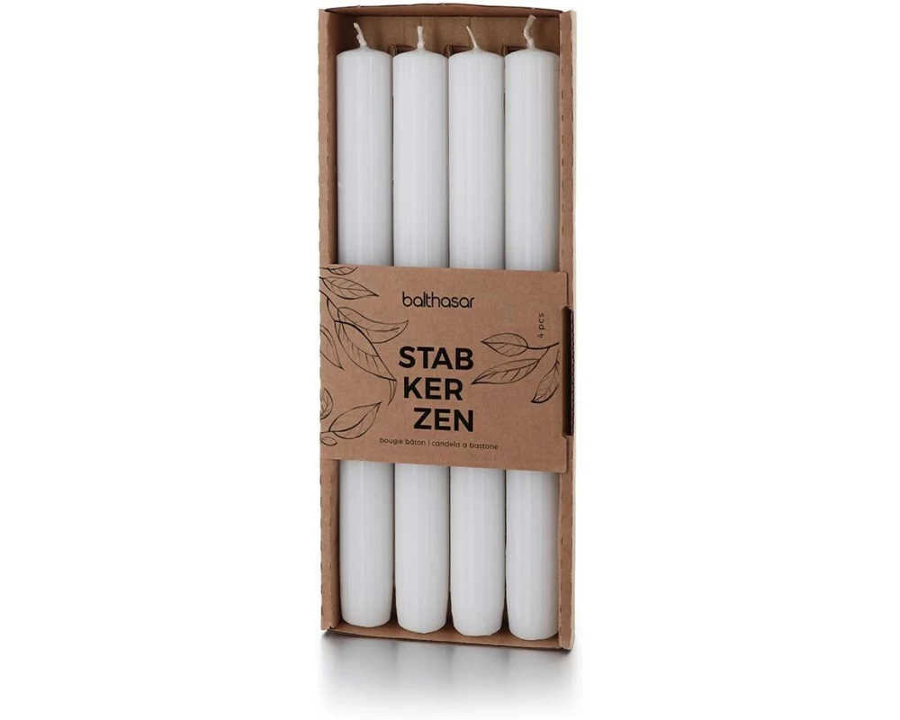 balthasar Stabkerze Rillen 24 cm x 24 cm, Weiss, 4 Stück