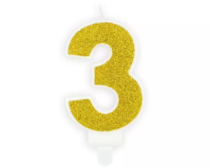 Partydeco PartyDeco Geburtstagskerze Ziffer 3 Gold 1 Stück