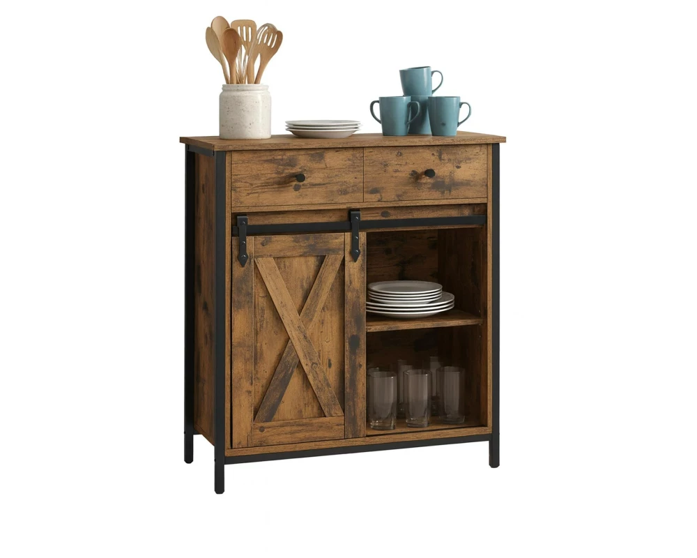 relaxdays Sideboard 80 x 70 x 30 cm Braun/Schwarz