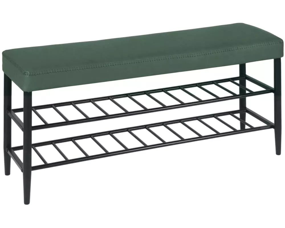 relaxdays Schuhbank mit zwei Ablagen 100 x 50 cm, Grün/Schwarz