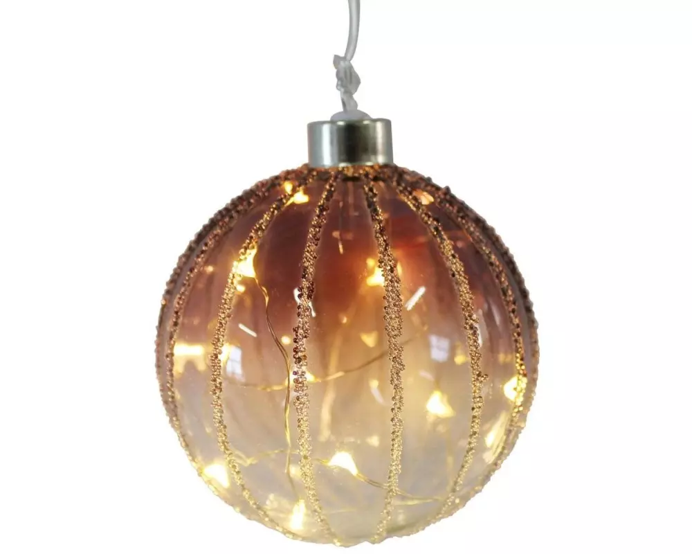 Dameco LED Glas Kugel Ornament, 10 cm, Rot/Transparent