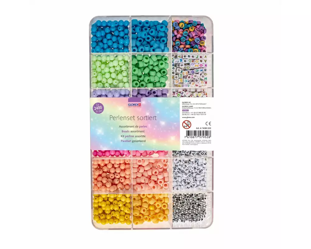 Glorex Perlen-Set Kunststoff, ca. 2400 Stk, Mehrfarbig