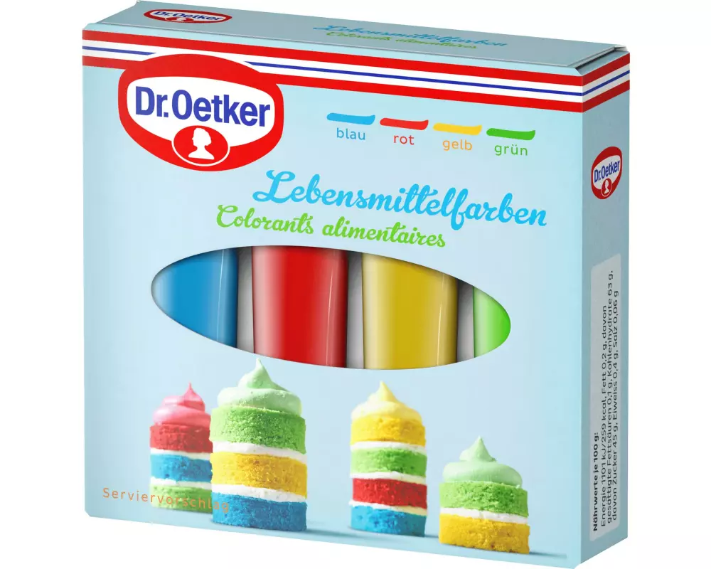Dr.Oetker Lebensmittelfarben-Set Blau/Gelb/Grün/Rot