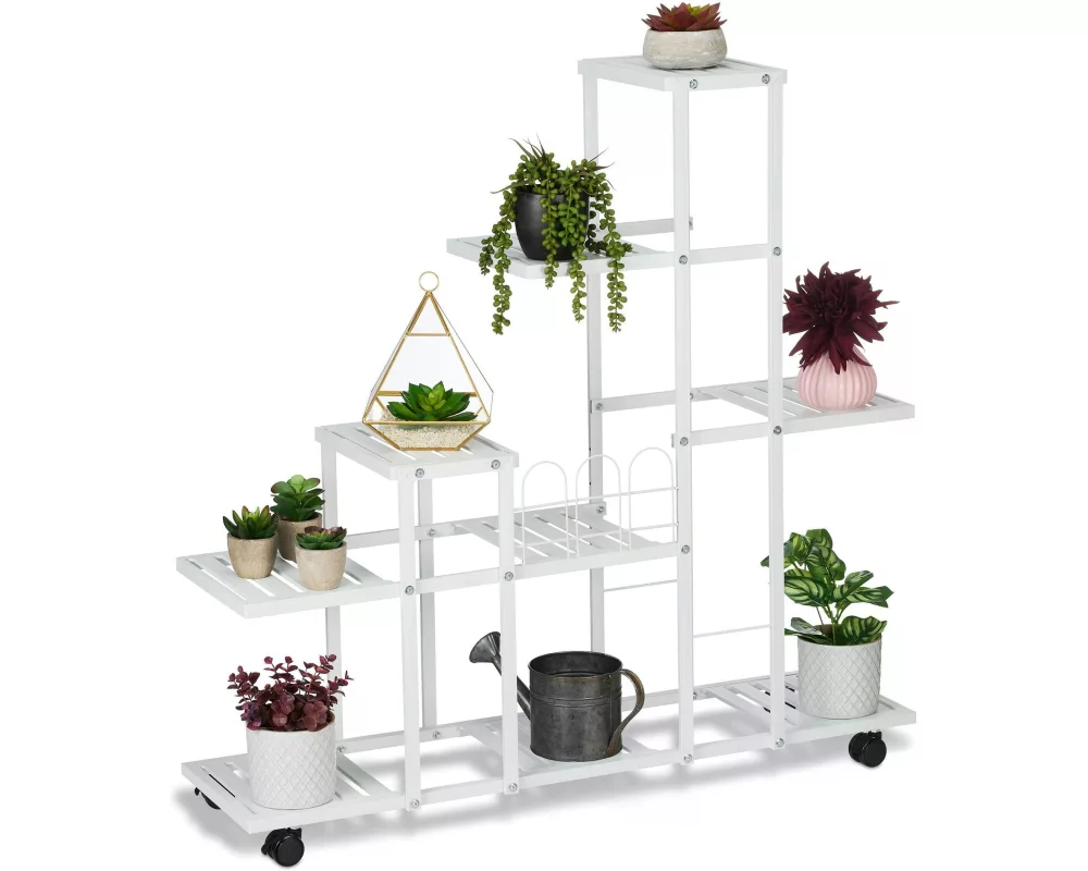 relaxdays Pflanzenständer mit Rollen 91.5 cm, Weiss