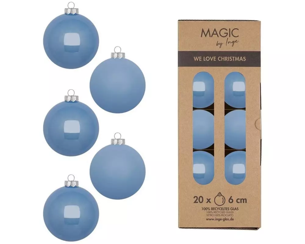 INGES CHRISTMAS DECOR Weihnachtskugel 6 cm Blau, 20 Stück