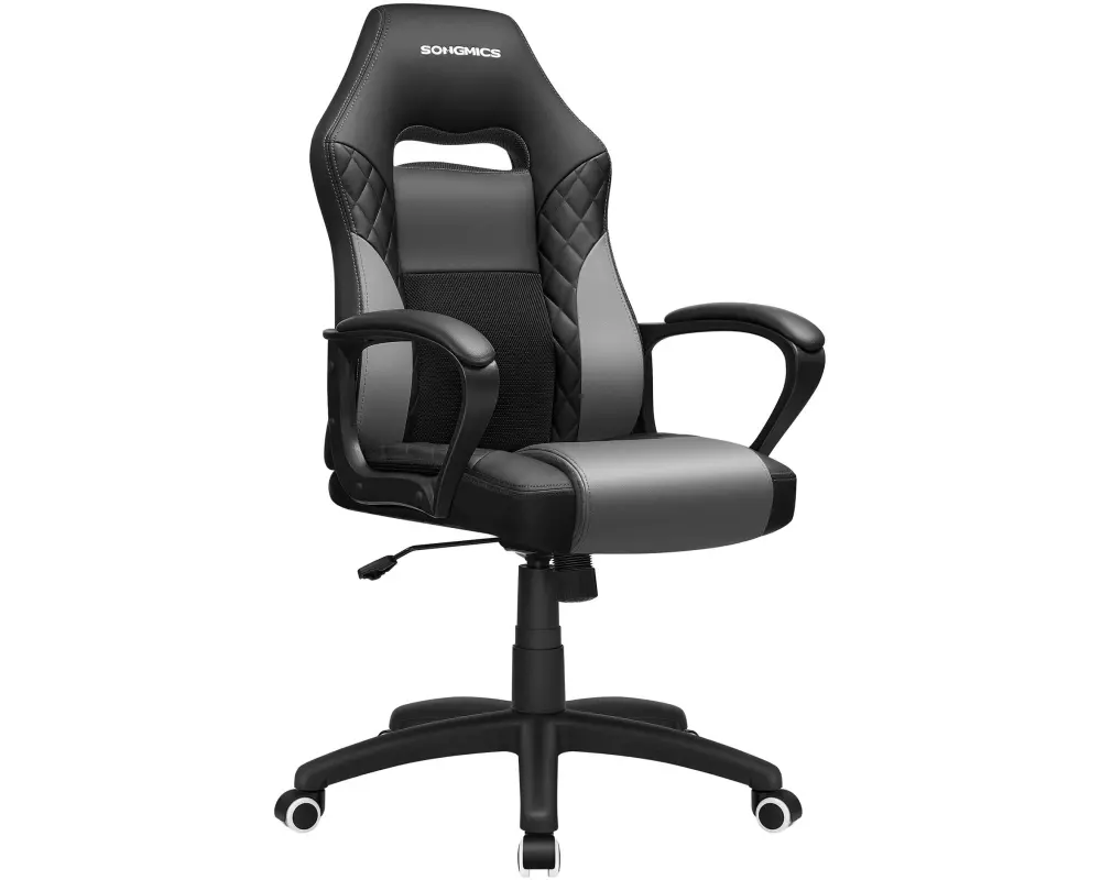 Songmics Bürostuhl mit S-förmiger Rückenlehne, Schwarz / Grau