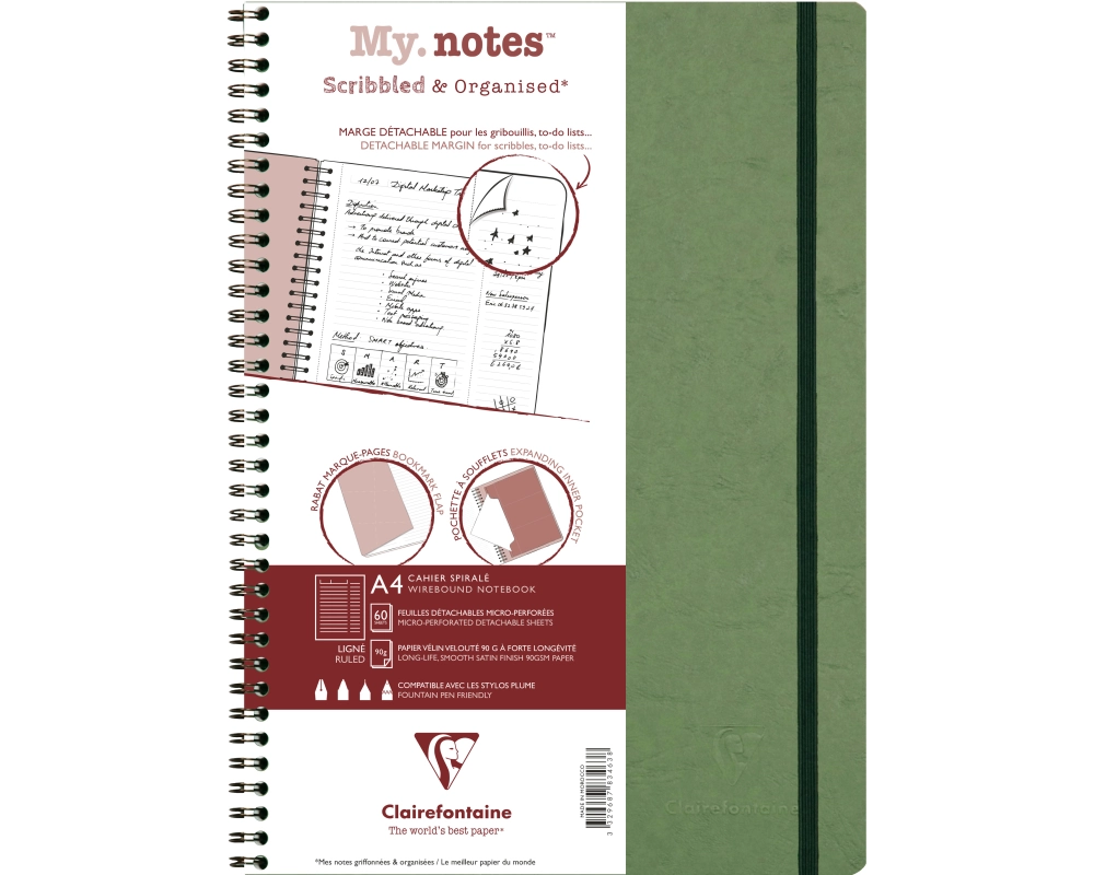 CLAIREFONTAINE AGE BAG MY.NOTES A4 783463C Spiralbuch liniert grün 60 Bl