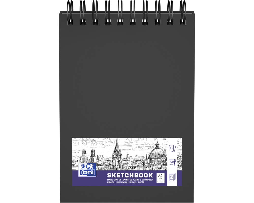OXFORD Skizzenbuch A5 400152644 schwarz, blanco, 100g 50 Blatt