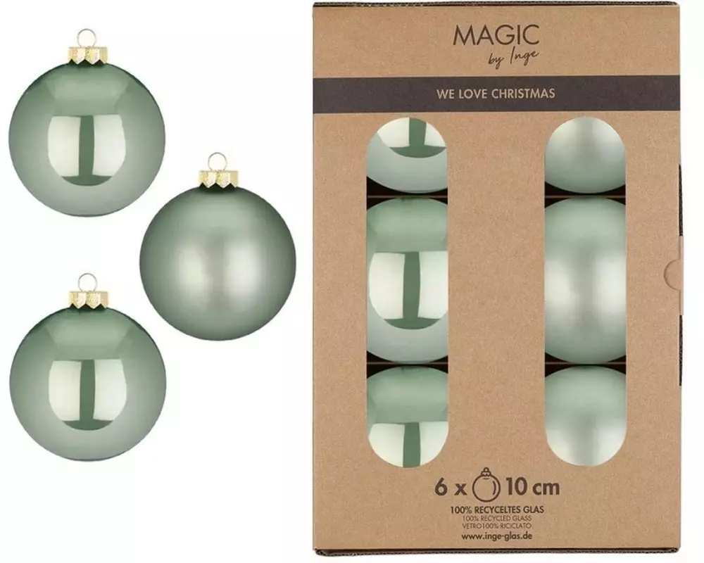 INGES CHRISTMAS DECOR Weihnachtskugel 10 cm Grün, 6 Stück