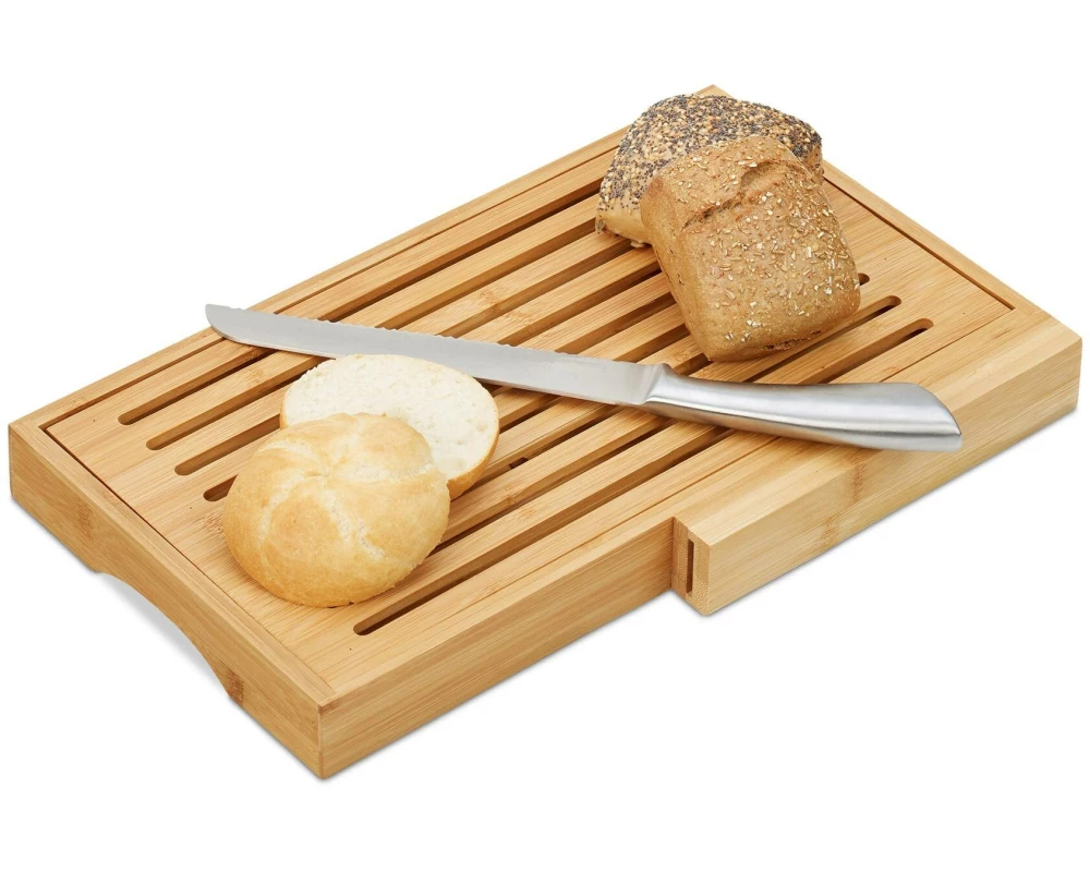 relaxdays Brotschneidebrett mit Messer Natur