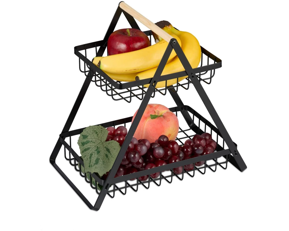 relaxdays Früchtekorb 2-stöckig Schwarz