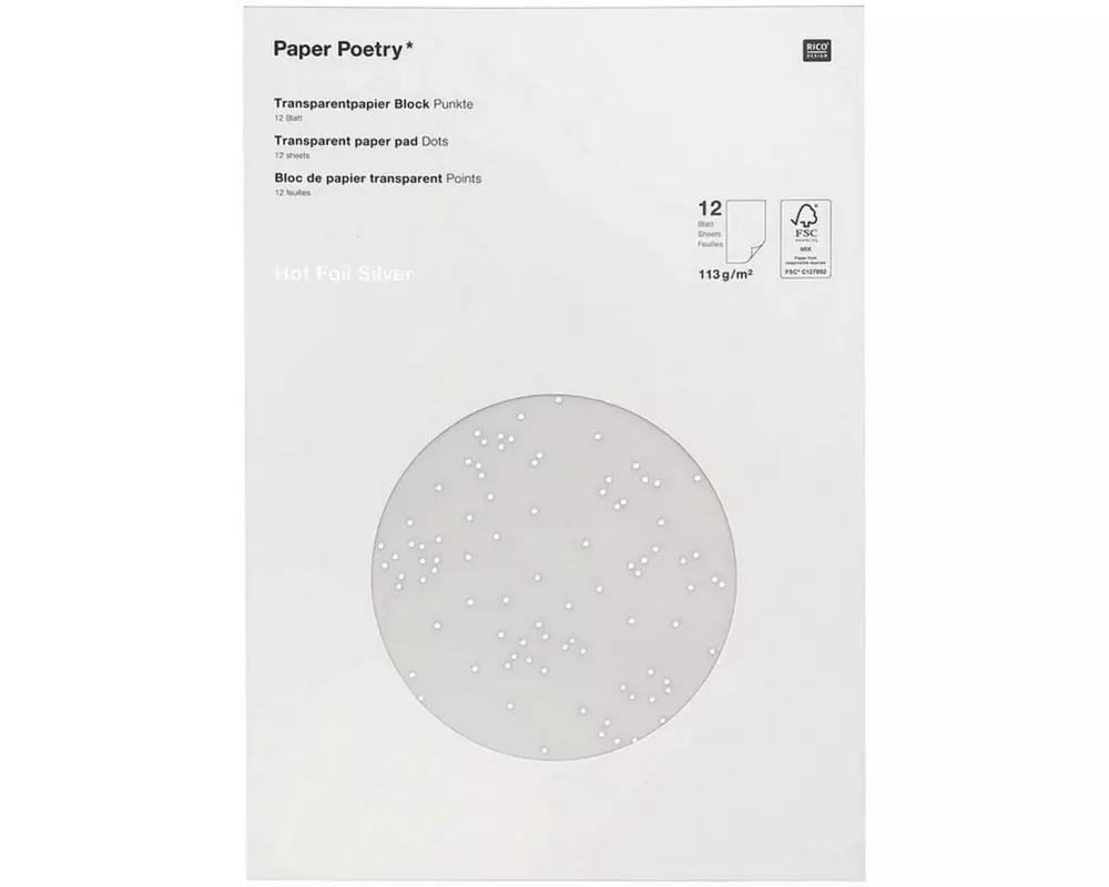 Rico Design Transparentpapier Punkte A4, 113 g/m², 1 Stück, Silber