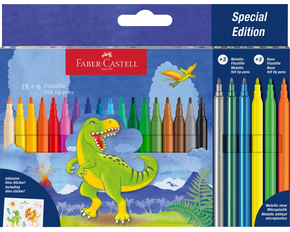 FABER-CASTELL Filzstifte Dino 554222 inkl. Sticker 24 Stück