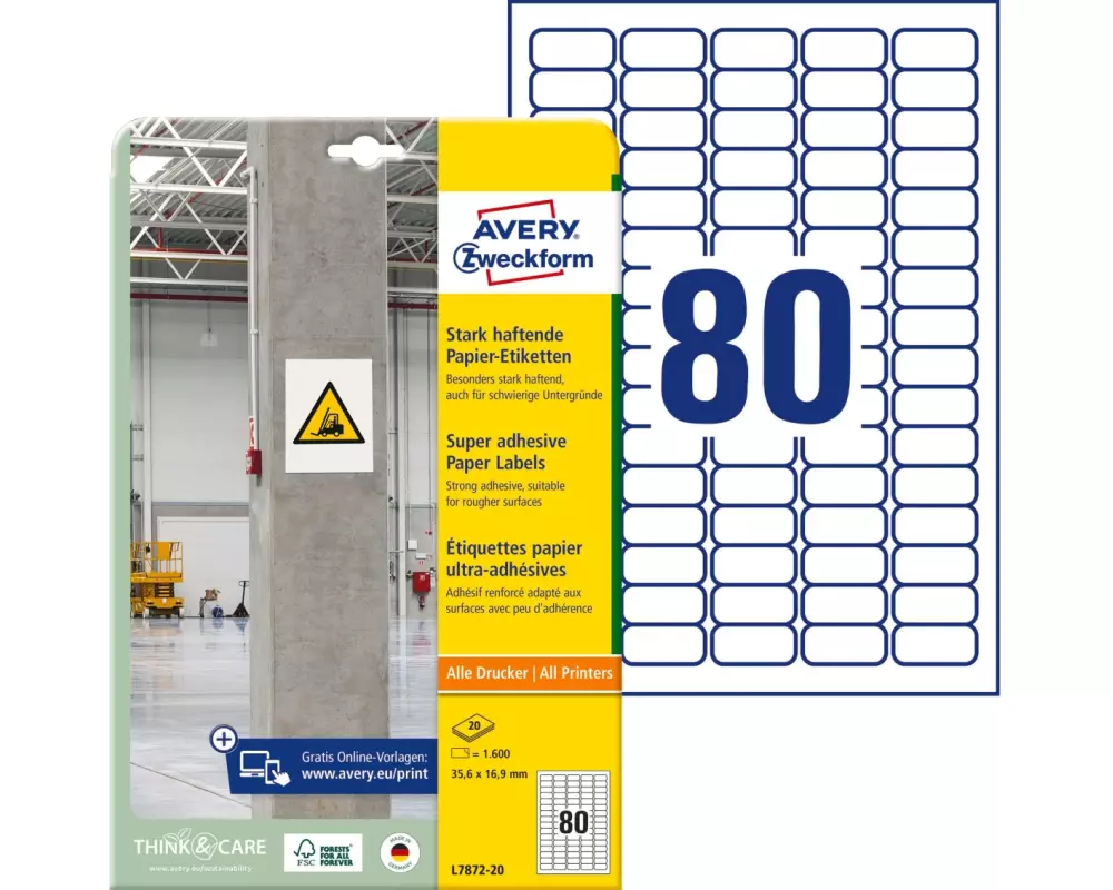 Avery Zweckform Vielzweck-Etiketten 35.6 x 16.9 mm, 20 Blatt