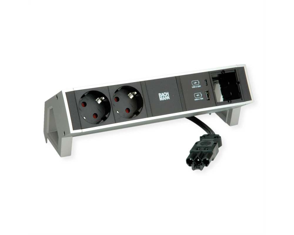 BACHMANN DESK2 2xSchutzkontakt USB A&C, USB Charger 22W 1xABD 0,2m GST18 INOX