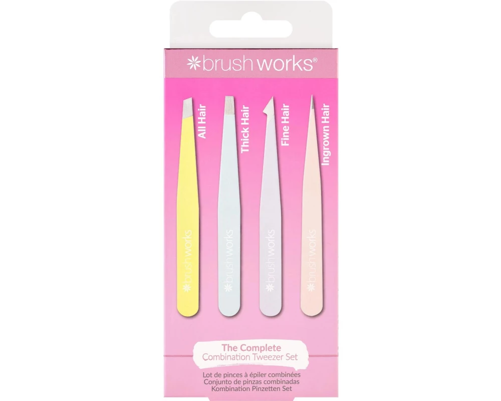 Brushworks HD Combination Tweezer Set Edelstahl, 4-teilig, Mix