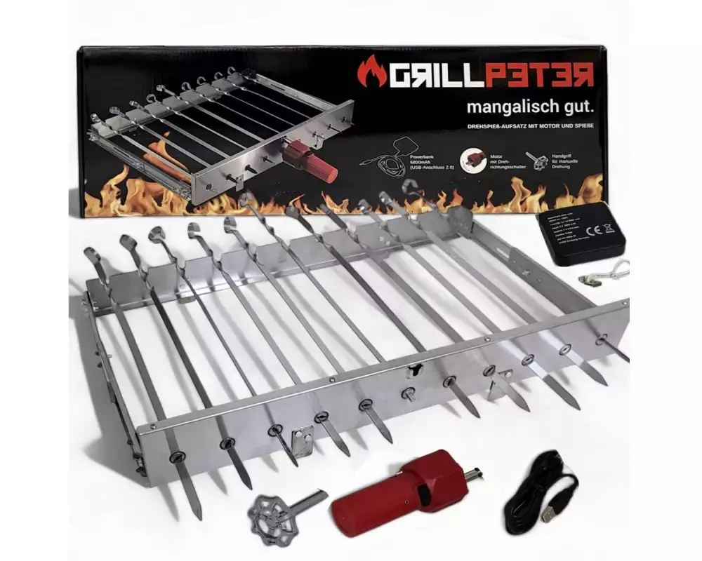 GRILLPETER Schaschlik-Spiessdreher für 11 Spiesse mit USB-Motor