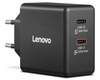 Lenovo Dual, USB-C, 65W, GaN, Charger, Black, EU