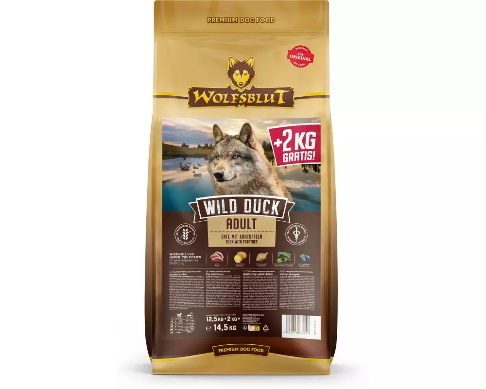 Wolfsblut Trockenfutter Dog Wild Duck Adult, 12.5 kg + 2 kg