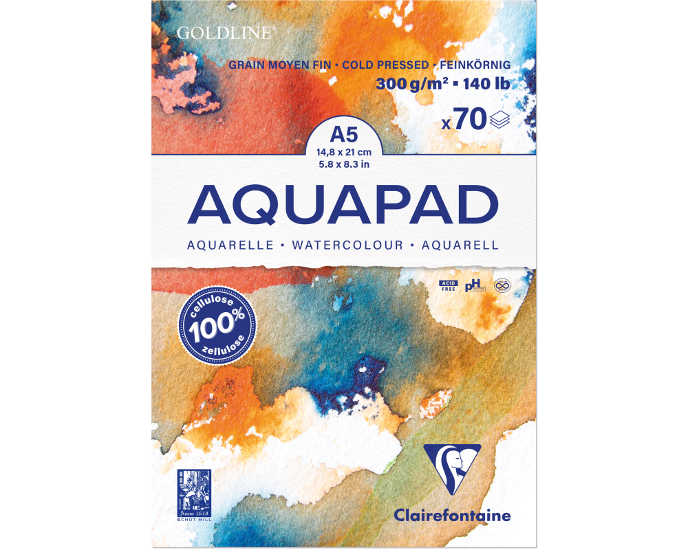 CLAIREFONTAINE Aquarell Zeichenblock A5 975720C naturweiss, MF, 300g 70 Blatt