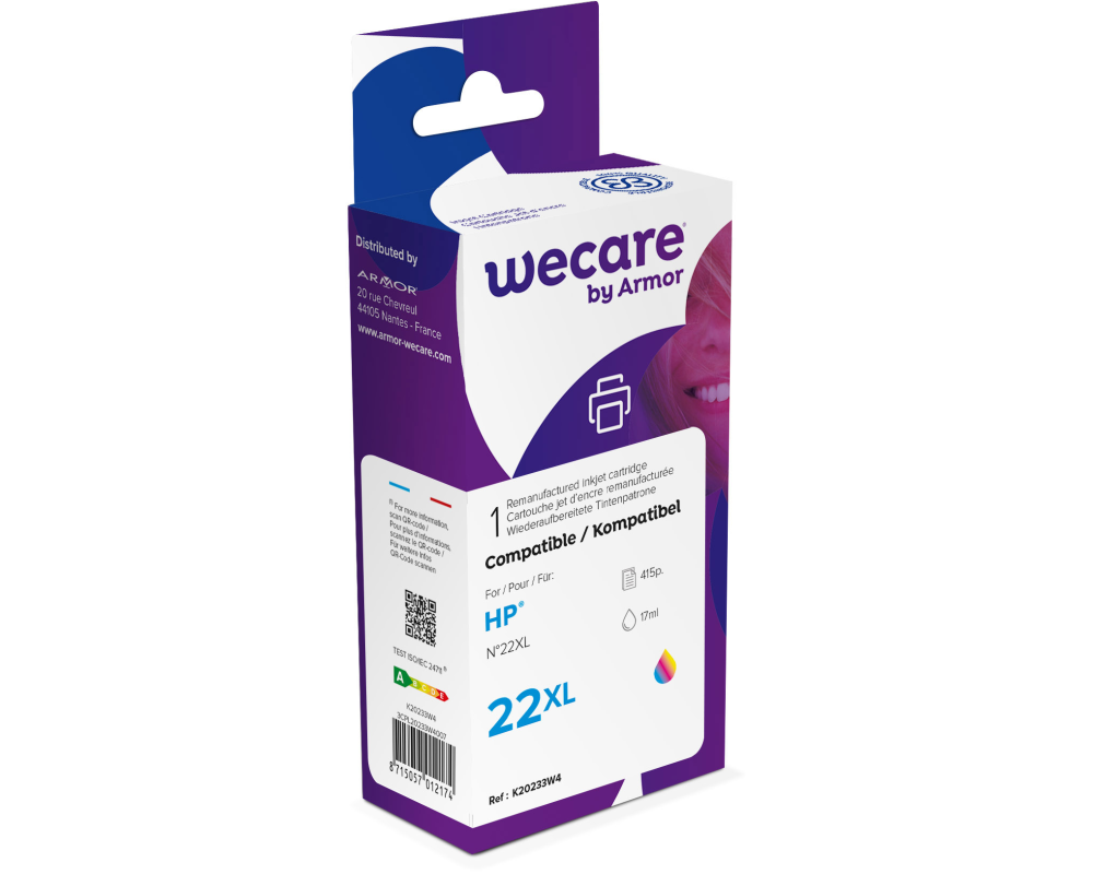 WECARE Tinte 22 rebuilt color C9352AEWE zu HP PSC 1410 17ml