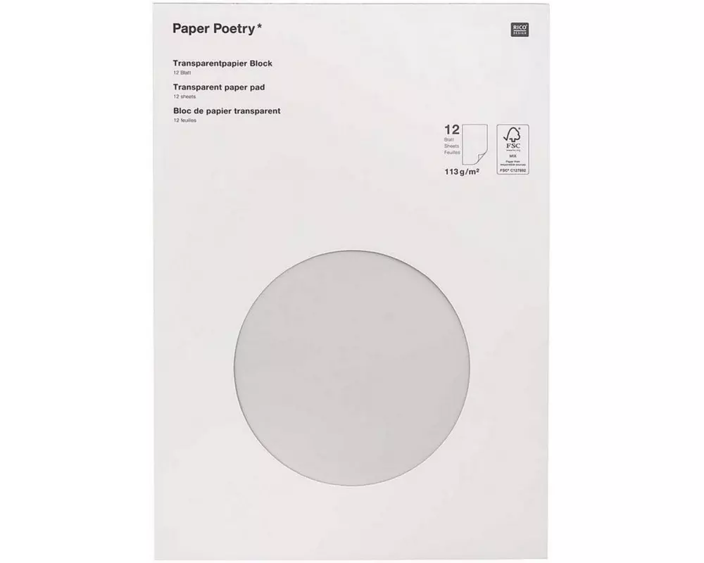 Rico Design Transparentpapier Block A4, 113 g/m², 1 Stück, Transparent