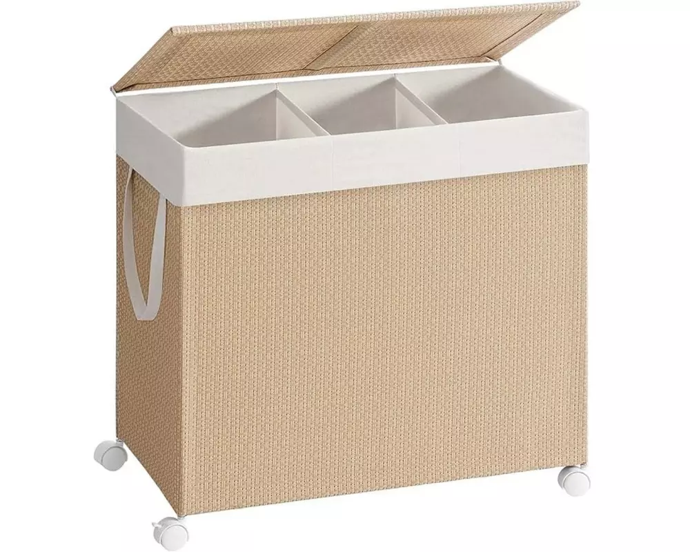 Songmics Wäschekorb mit 3 Fächern 140 l, Beige