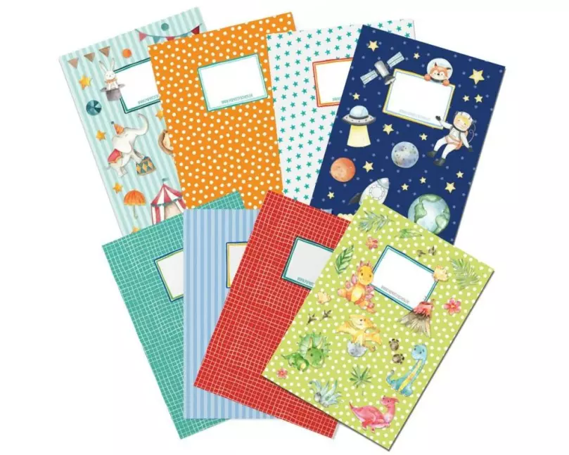 Papierdrachen Heftumschläge – Weltall + Dinos – Set 3