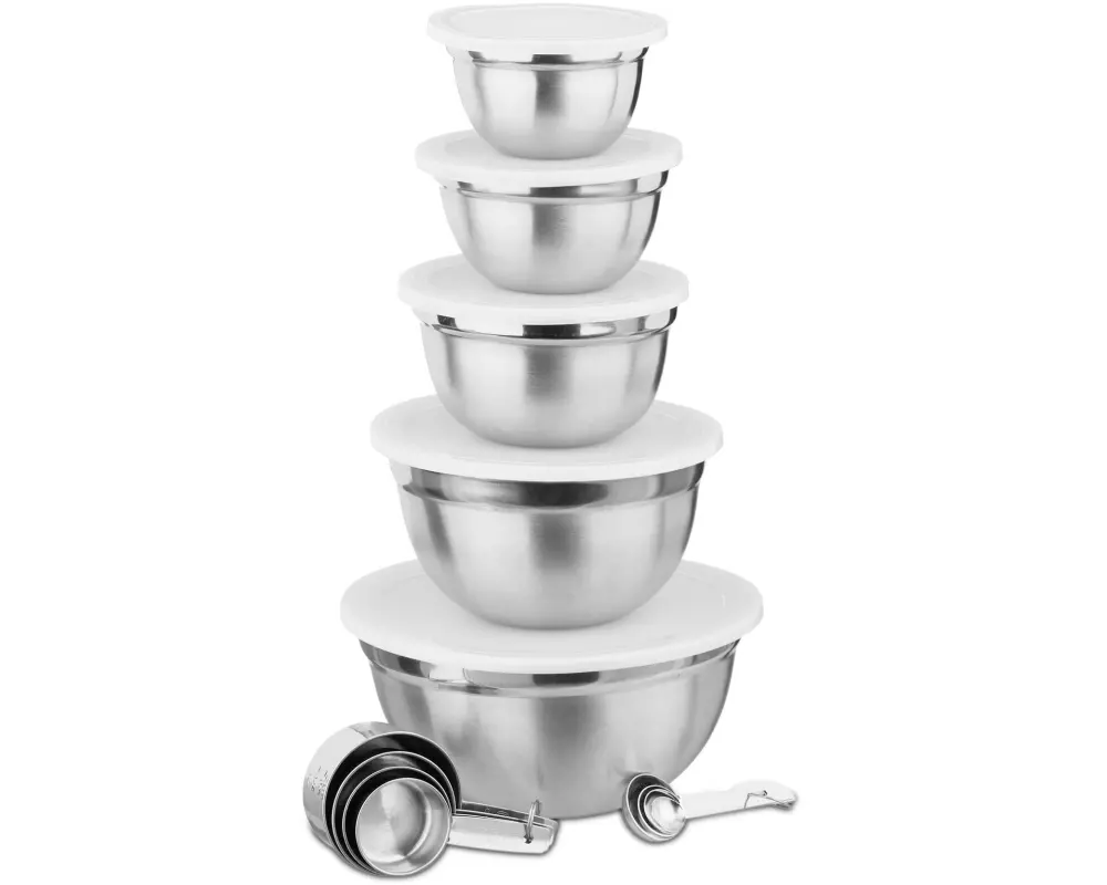 relaxdays Schüssel 14.5 cm/16 cm/18 cm/21.5 cm/26 cm,Silber/Weiss