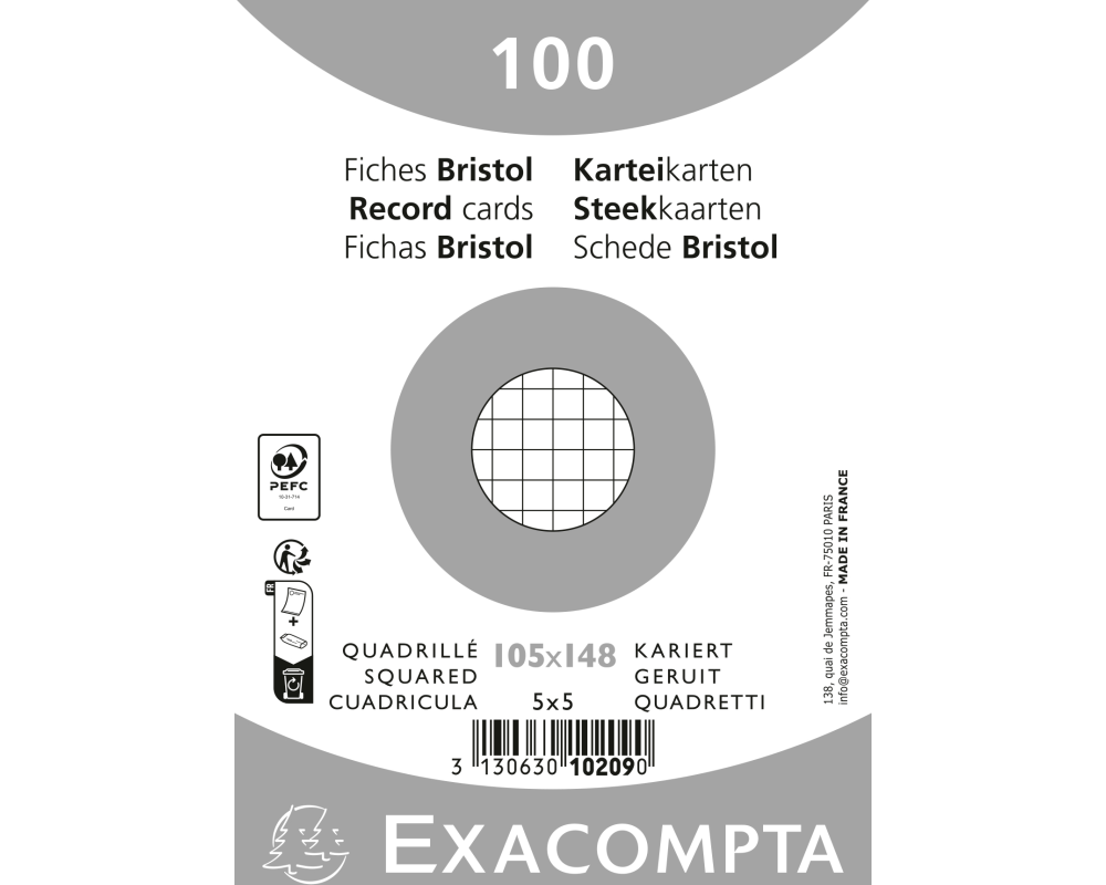 EXACOMPTA Karteikarten kariert 5mm A6 10209E weiss 100 Stück