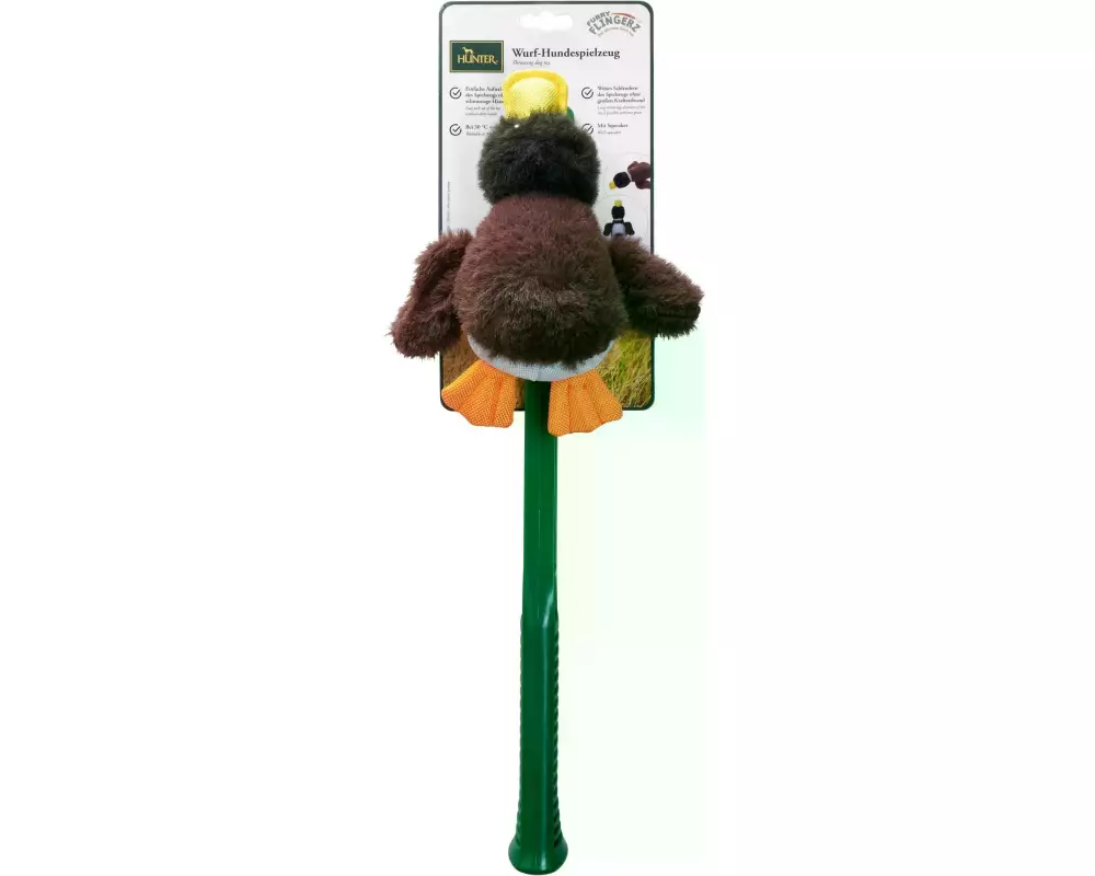 Hunter Hunde-Spielzeug Flingerz Furry Ente, Braun/Grün