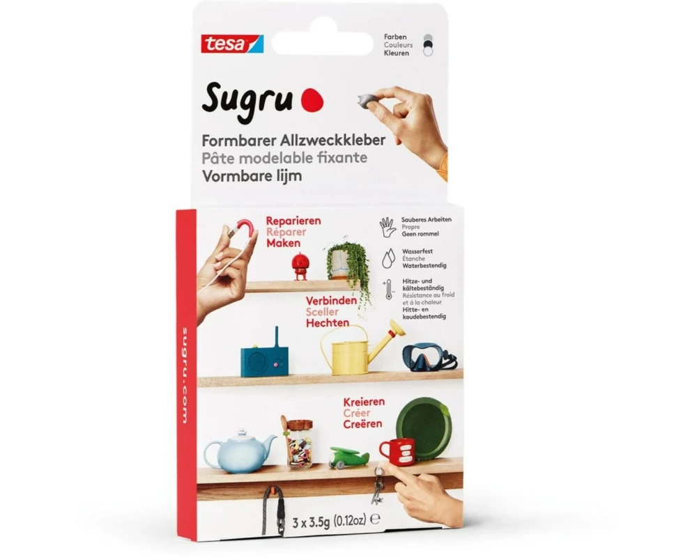 Sugru by Tesa Formbarer Allzweckkleber 3 x 3.5g, Schwarz, Weiss & Grau
