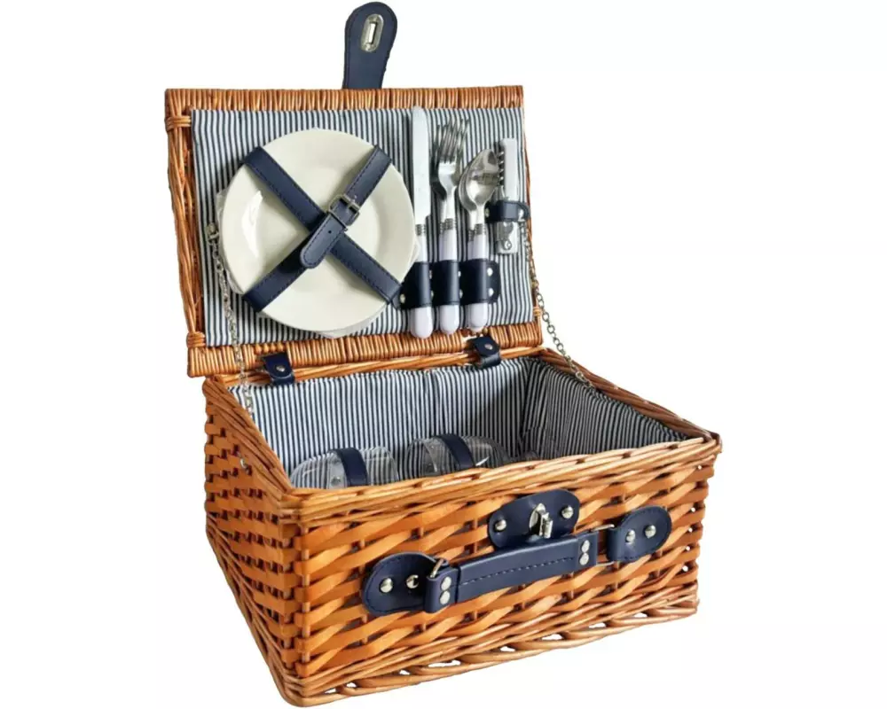 Dameco Picknickkorb für 2 Personen 11-teilig, Braun/Blau