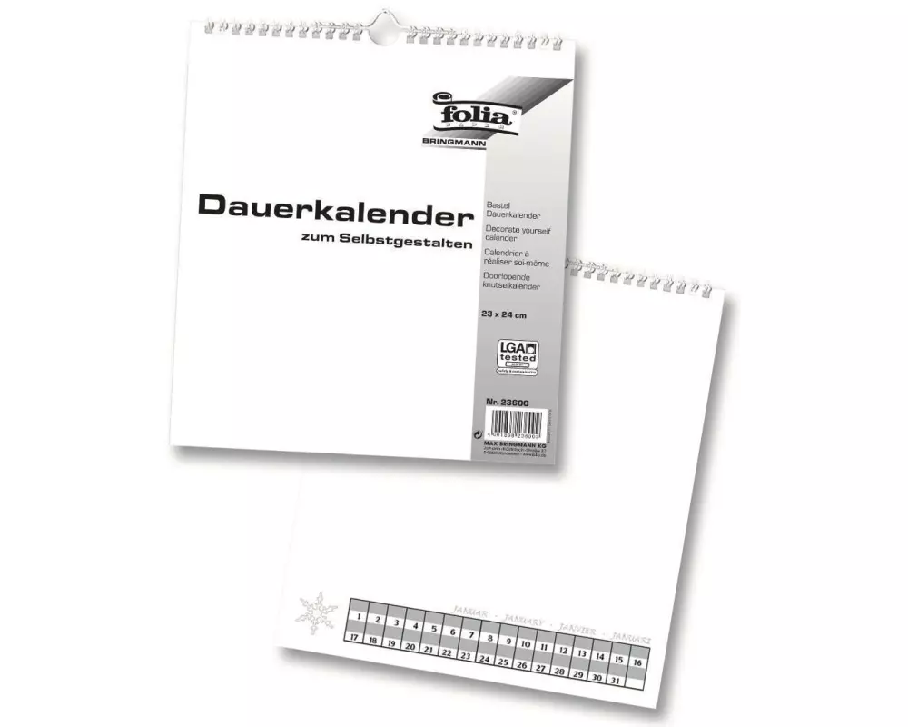 Folia Dauerkalender 23 x 24 cm, Weiss