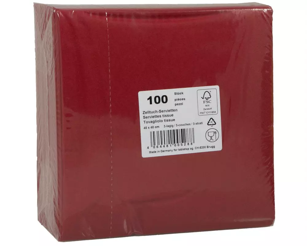 ELCO Papierservietten 40 cm x 40 cm, 100 Stück, Bordeaux
