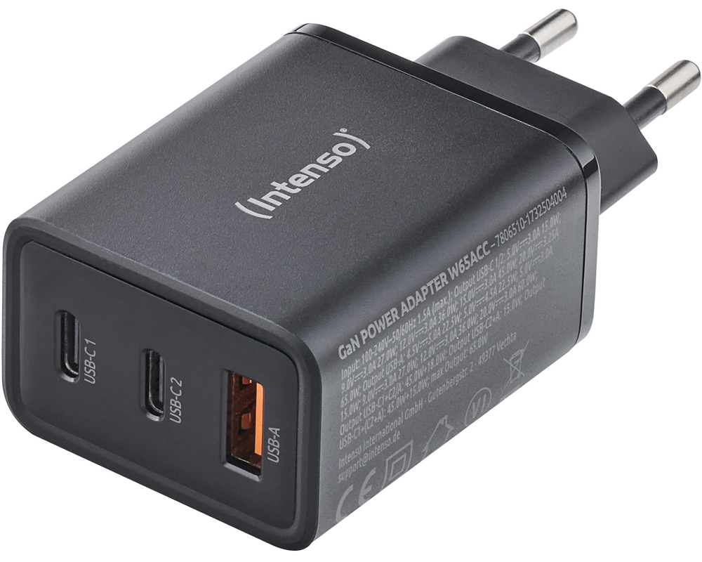 INTENSO Power Charger 65W GaN black 7806510 65W, 2 x USB-C 1 x USB-A