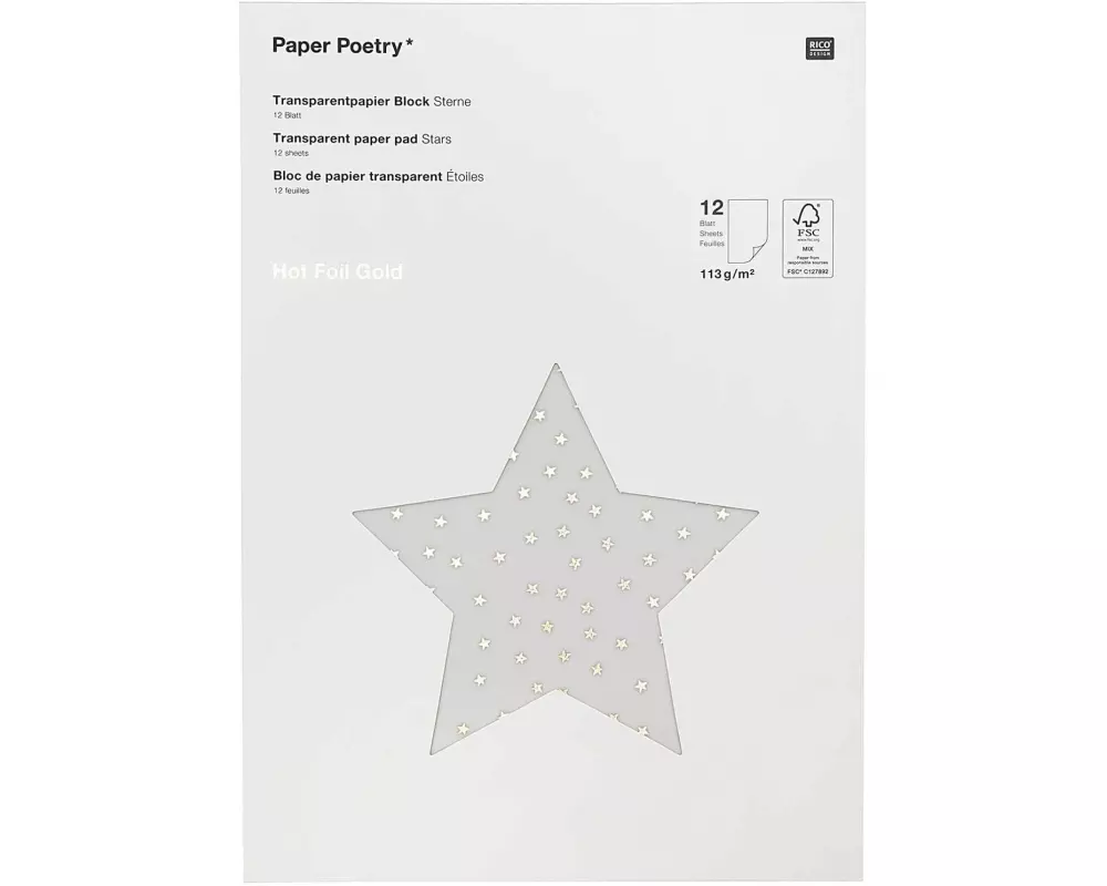 Rico Design Transparentpapier Sterne A4, 113 g/m², 1 Stück, Gold