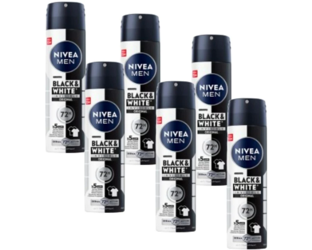 NIVEA MEN Deo Spray Black and White 6 x 150 ml