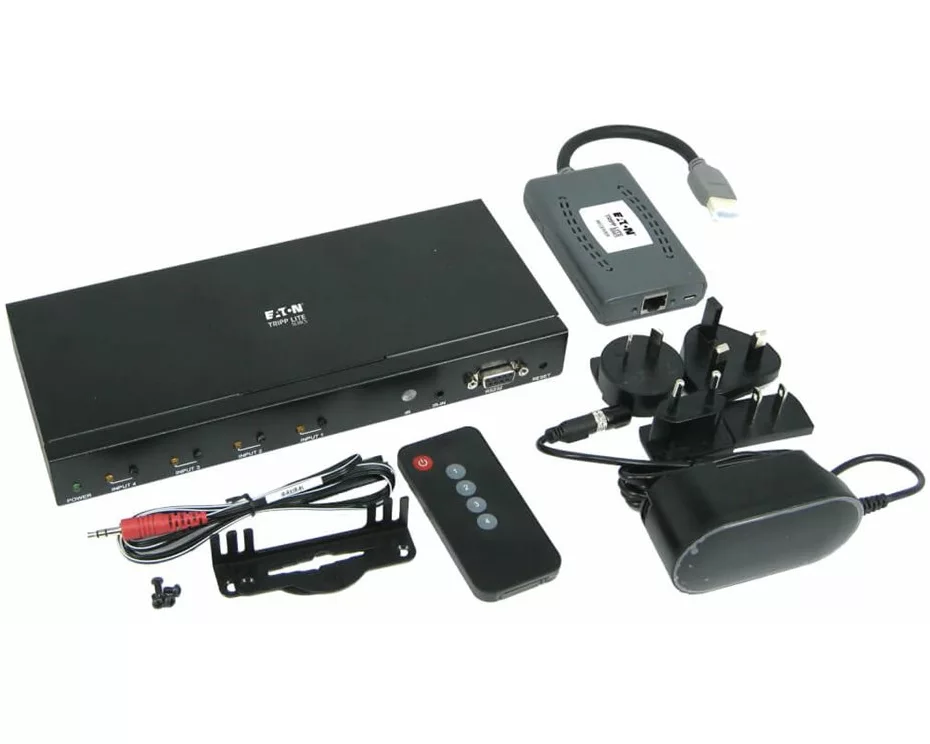 EATON TRIPPLITE 4-Port, Presentation Switch Kit, 4K 60Hz, 4:4:4, HDMI DP, USB-C and VGA to HDMI, over Cat6 Extender, 50ft. TAA