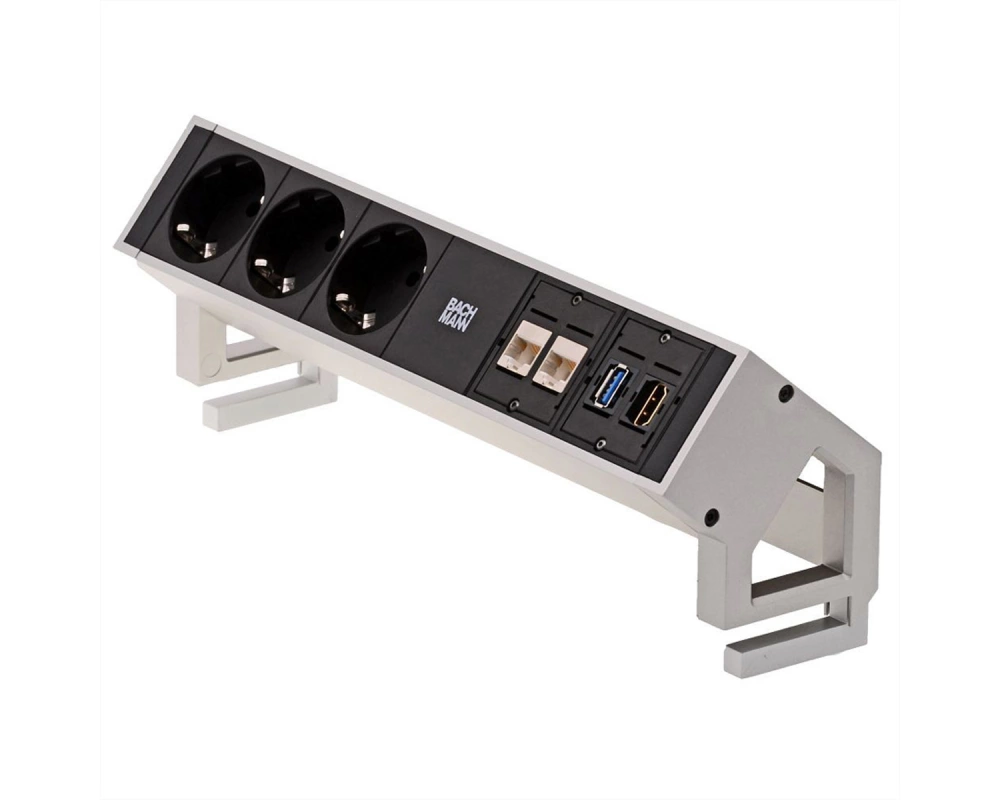 BACHMANN DESK2 3x Schutzkontakt, 2x CAT6, 1x HDMI, 1x USB 3.0, Zuleitung GST18 0,2m, INOX