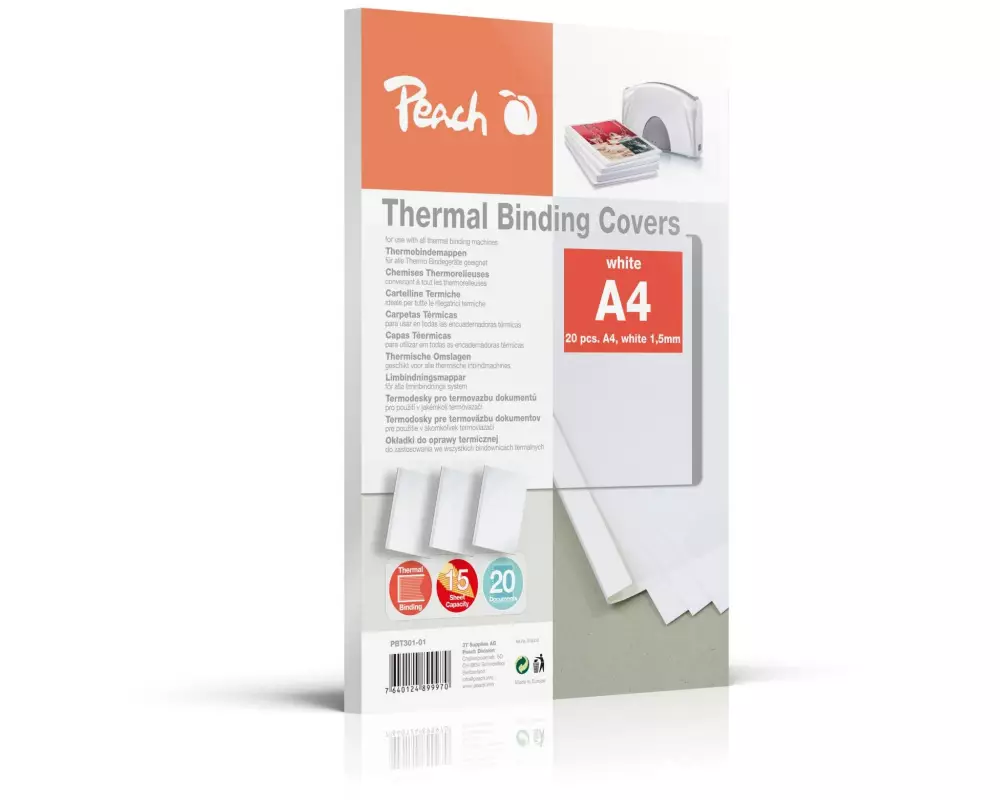 Peach Einbanddeckel für 15 Blatt, 200 g/m², 20 Stück, Weiss