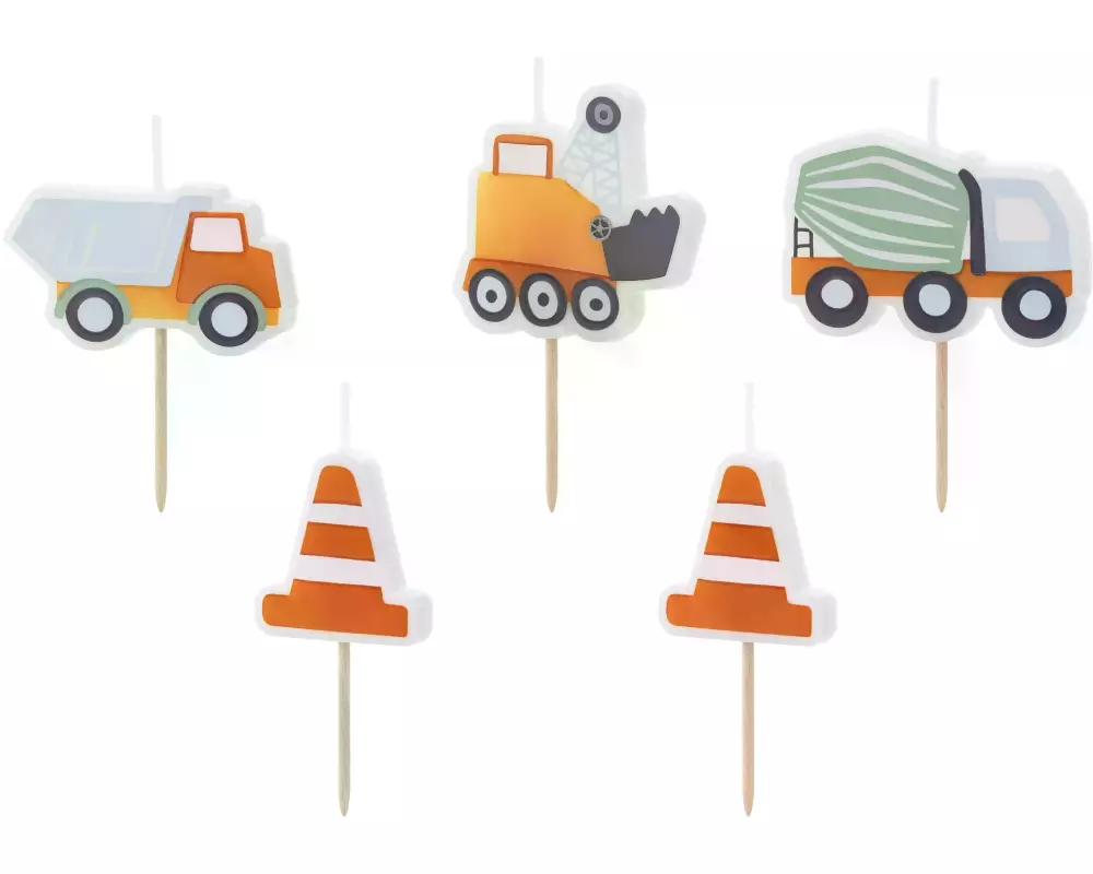 Partydeco Kerze Baufahrzeuge 3-4.5 cm, Mehrfarbig